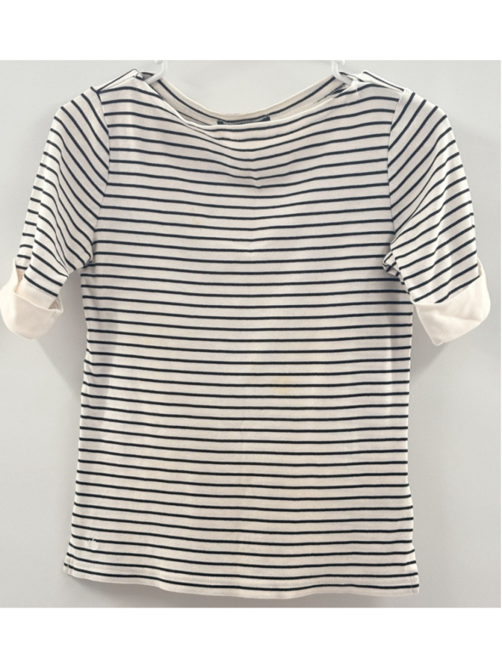 Lauren Ralph Lauren Striped Boatneck Top S Cuffed Sleeve Coastal Preppy Teacher